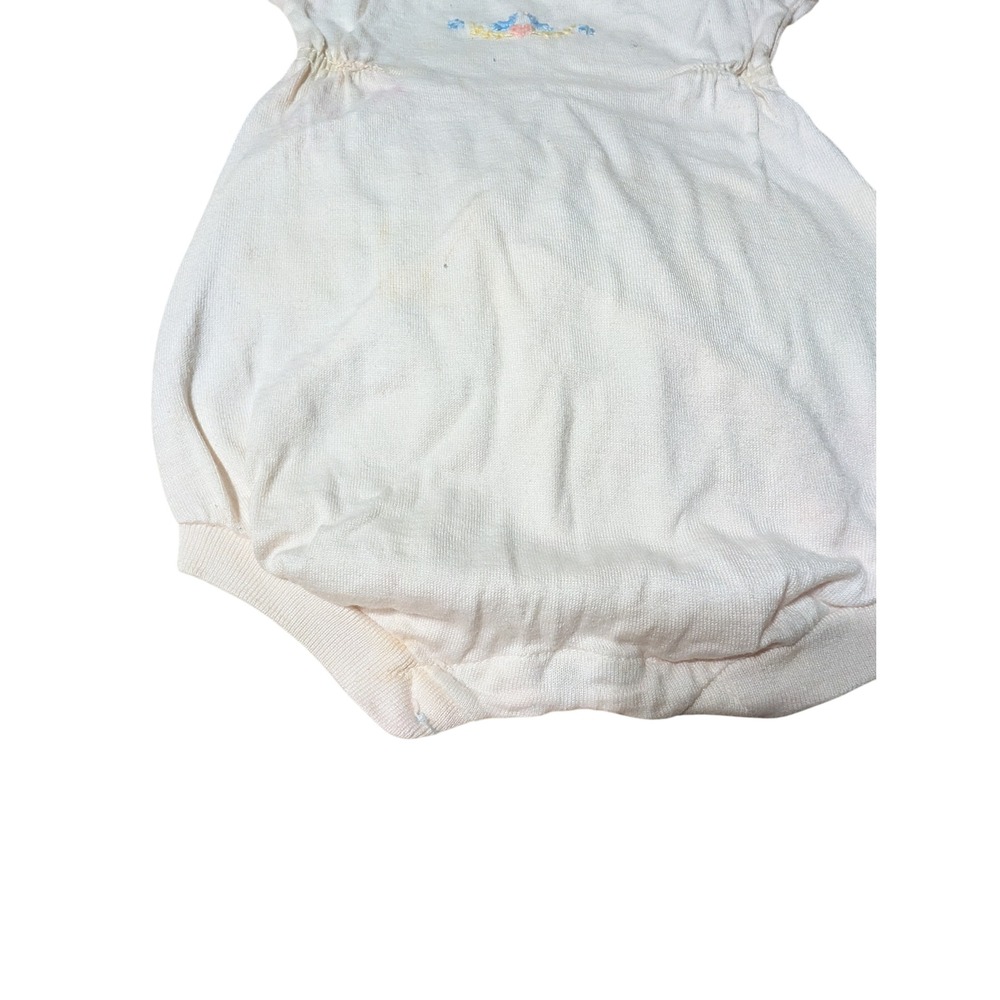 Vintage Baby Romper Bodysuit Short Sleeve Floral Embroidery Beige newborn A1 - Picture 3 of 5